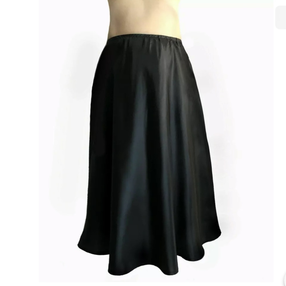 Black Satin Midi Skirt. Size S. Elastic Waist. New
